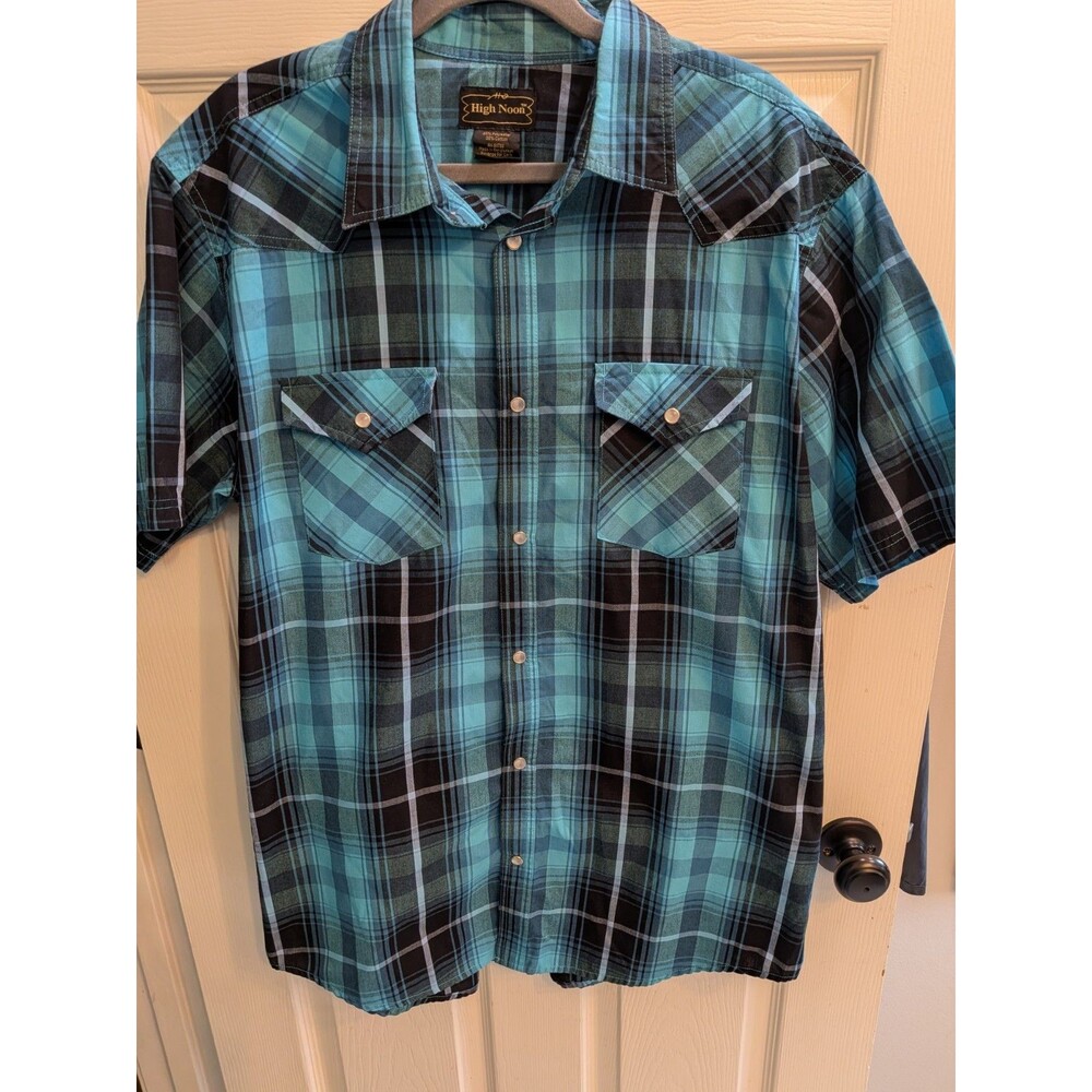High Noon Western Plaid Short Sleeve Pearl Snap Button Men's Shirt